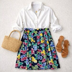 Vintage Hirsch Floral Pleated Midi Skirt Viscose Made in Germany EU 44